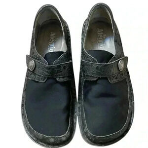 Algeria Den-435W Brenna embossed shoes flat black women slip on leather 38 (7.5)